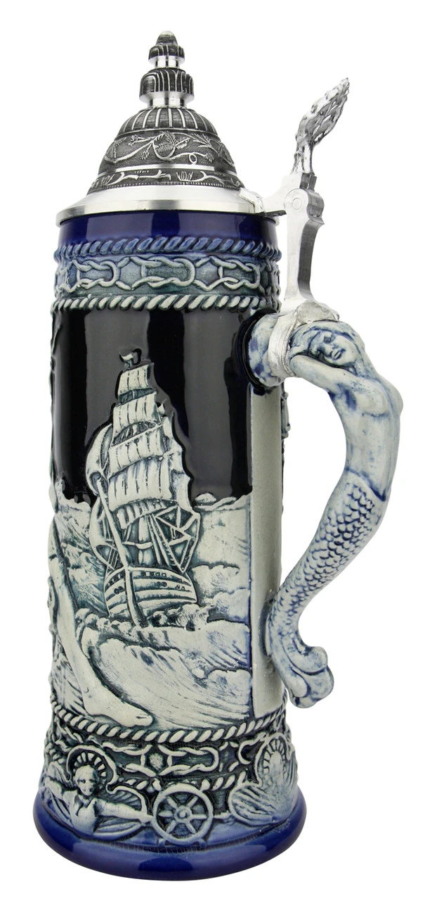 Neptune German Beer Stein with Mermaid Handle | Cobalt Neptune German Beer Stein With Mermaid Handle | Cobalt -German Wine Glass Shop Neptune German Beer Stein with Mermaid Handle Cobalt T3121 RS SM 04561.1649792203