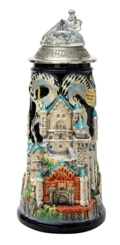 Neuschwanstein Castle 3D Beer Stein With Faceted Crystal Lid -German Wine Glass Shop Neuschwanstein 3D Beer Stein with Crystal Lid K3961 FNT SM 35069.1417709707