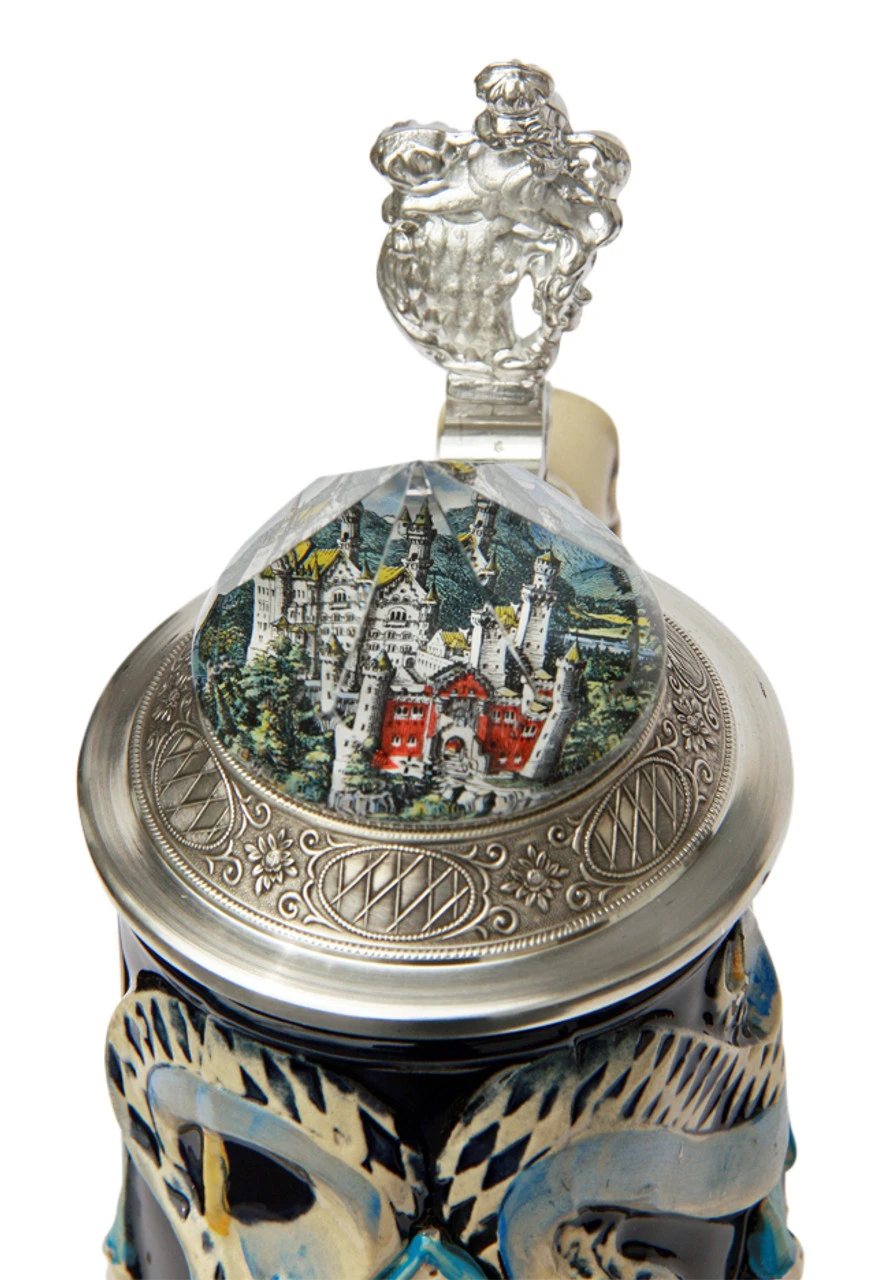 Neuschwanstein Castle 3D Beer Stein With Faceted Crystal Lid -German Wine Glass Shop Neuschwanstein 3D Beer Stein with Crystal Lid K3961 Lid SM 57417.1417709710