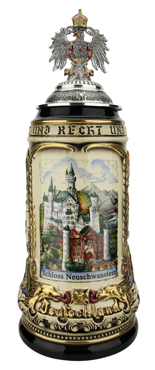 Neuschwanstein Castle German Beer Stein with Eagle Lid Neuschwanstein Castle German Beer Stein With Eagle Lid -German Wine Glass Shop Neuschwanstein Castle German Beer Stein with Eagle Lid ZB1424S9009 FNT SM 82849.1618350101