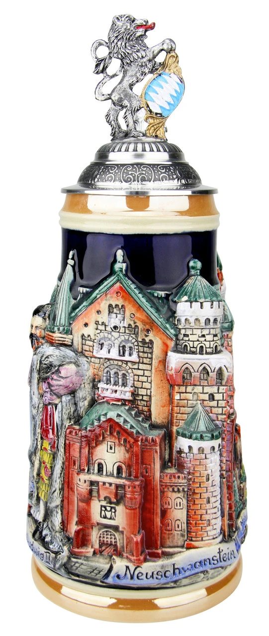 Neuschwanstein and King Ludwig Castle 3D Beer Stein with Lion Lid Neuschwanstein And King Ludwig Castle 3D Beer Stein With Lion Lid -German Wine Glass Shop Neuschwanstein and King Ludwig Castle 3D Beer Stein with Lion Lid ZB19989910GN FNT SM 54516.1547069146
