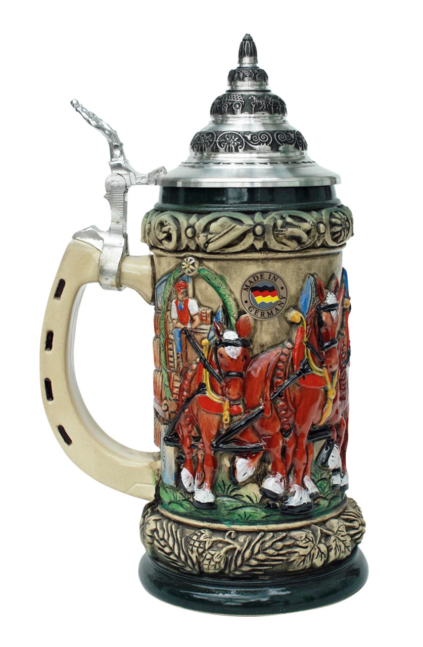 Oktoberfest Clydesdales And Beer Wagon Stein, Rustic -German Wine Glass Shop Oktoberfest Clydesdales and Beer Wagon Stein K205RU 0.4 L LS SM 14868.1499965362