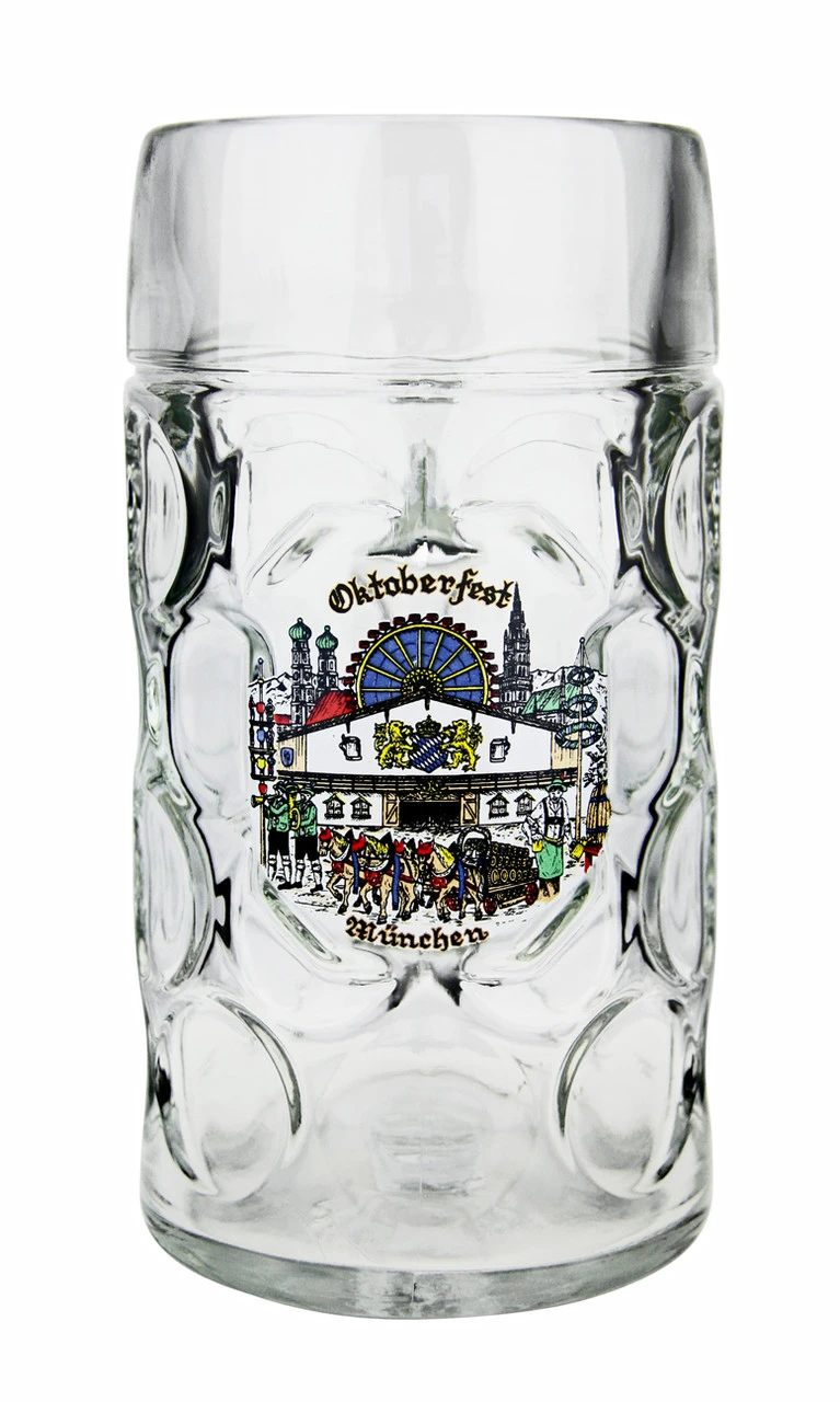 Munich Dimpled Oktoberfest Glass Beer Mug 1 Liter Munich Dimpled Oktoberfest Glass Beer Mug 1 Liter -German Wine Glass Shop Oktoberfest Dimpled Glass Mug 1 Liter GS2110OF FNT SM 41605.1515708005