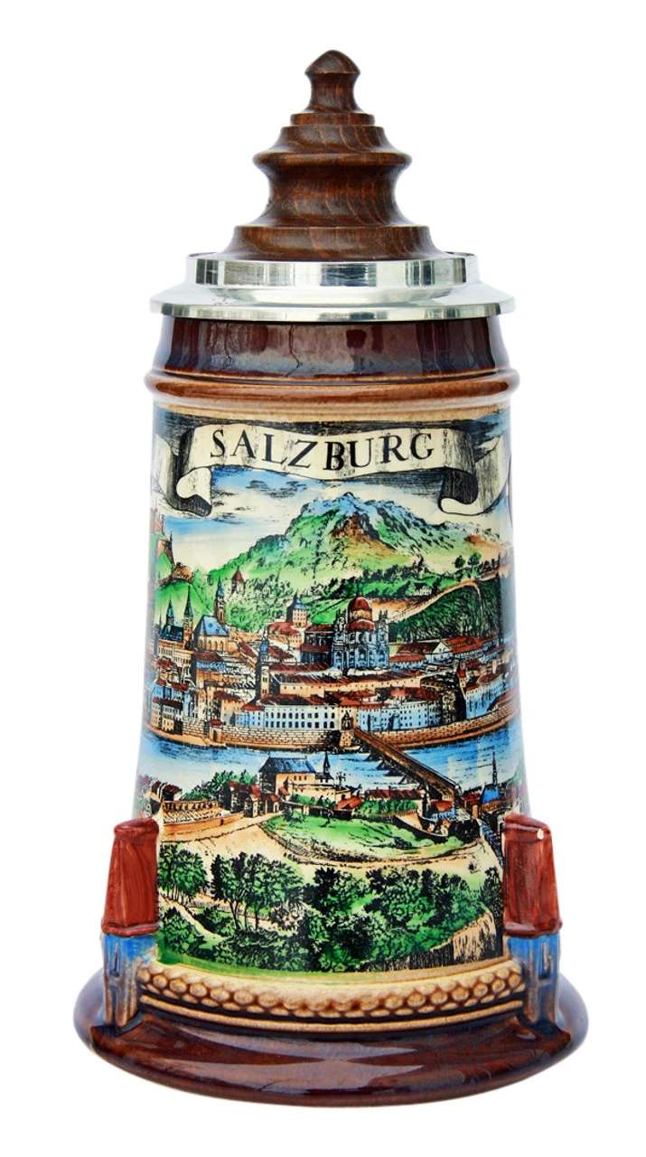 Old Salzburg Beer Stein with Wood Lid Old Salzburg Beer Stein With Wood Lid -German Wine Glass Shop Old Salzburg Beer Stein K465HS FNT SM 66948.1401398652