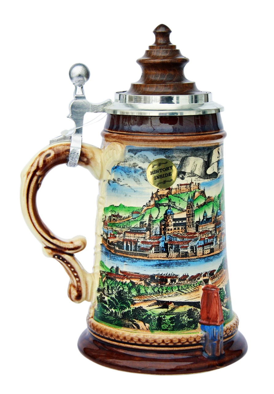 Old Salzburg Beer Stein with Wood Lid Old Salzburg Beer Stein With Wood Lid -German Wine Glass Shop Old Salzburg Beer Stein K465HS LS SM 80198.1401398654
