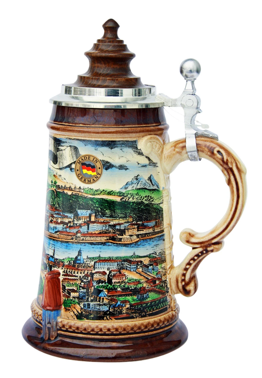 Old Salzburg Beer Stein with Wood Lid Old Salzburg Beer Stein With Wood Lid -German Wine Glass Shop Old Salzburg Beer Stein K465HS RS SM 51064.1401398658