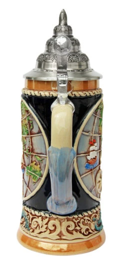 Old World Globe Four Elements Beer Stein -German Wine Glass Shop Old World Map Beer Stein K338 Back SM 95079.1416684448