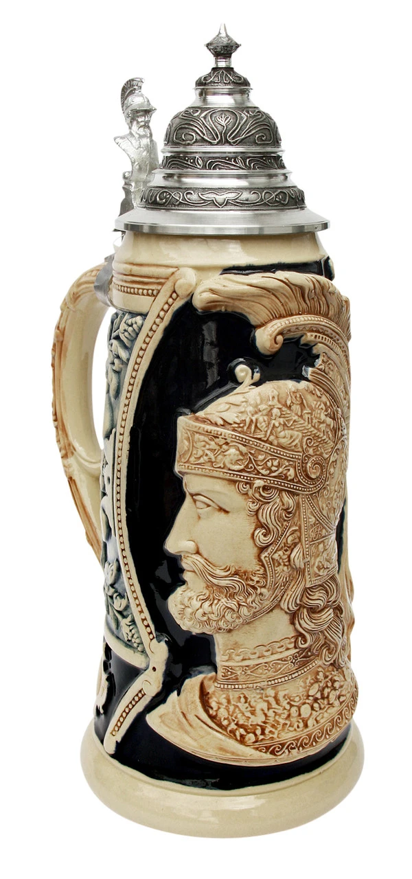 King Limitaet 2003 | Peter Duemler Ares Trojan War Antique Style Beer Stein -German Wine Glass Shop Peter Duemler Ares Trojan War Limitat 2003 Beer Stein Cobalt K2033E Angle SM 50473.1446391443