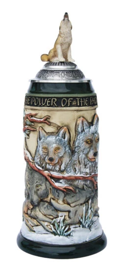 Power Of The Pack Wolf Beer Stein With Wolf Lid