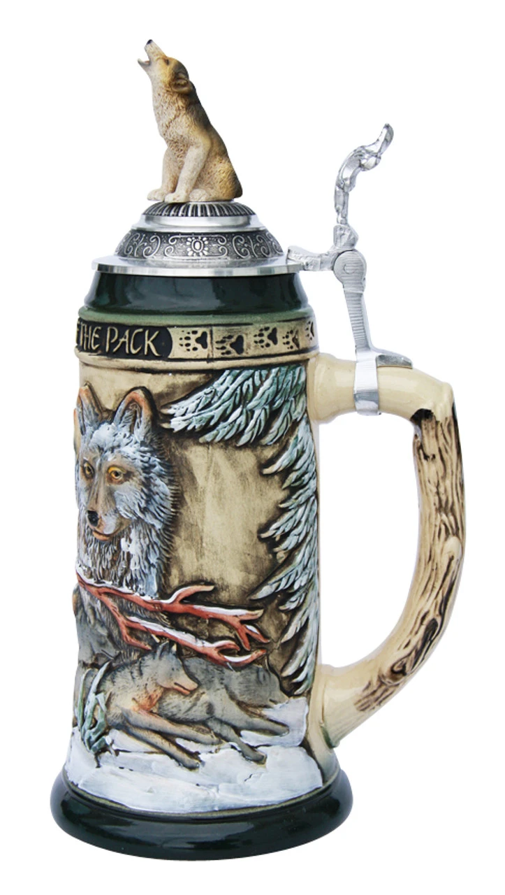 Power of the Pack Wolf Beer Stein with Wolf Lid Power Of The Pack Wolf Beer Stein With Wolf Lid -German Wine Glass Shop Power of the Pack Beer Stein K955RUW RS SM 65316.1401398815