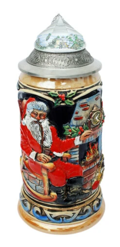Santa Christmas Beer Stein With Faceted Crystal Lid -German Wine Glass Shop Santa Beer Stein with Crystal Lid K042K FNT2 SM 02536.1507300415