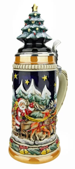 Santas Alpine Sleigh Ride German Beer Stein | Christmas Tree Lid -German Wine Glass Shop Santas Alpine Sleigh Ride Christmas German Beer Stein with Christmas Tree Lid ZB15309910 RA SM 25947.1636049577