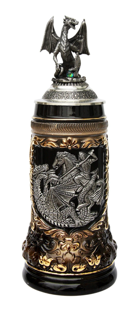St. George Dragon Slayer Beer Stein With Dragon Lid -German Wine Glass Shop St. George Dragon Slayer Beer Stein with Dragon Lid ZB14239003 FNT SM 98874.1447777319