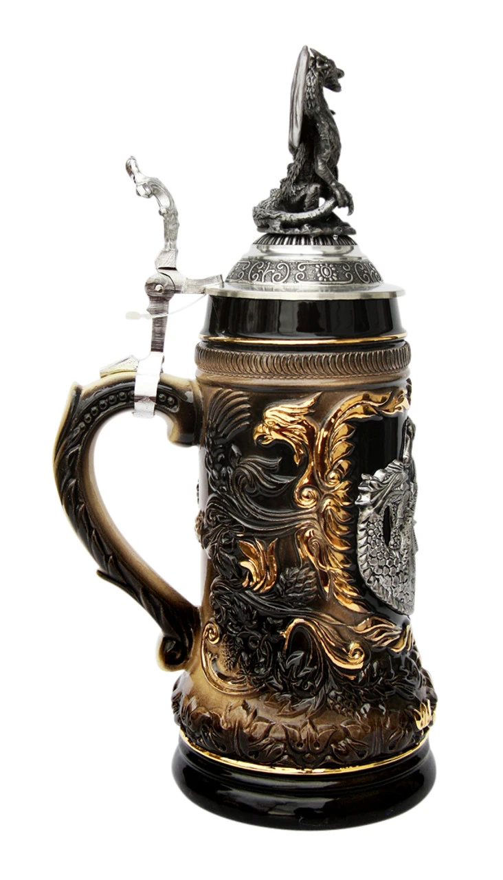 St. George Dragon Slayer Beer Stein With Dragon Lid -German Wine Glass Shop St. George Dragon Slayer Beer Stein with Dragon Lid ZB14239003 LS SM 31322.1447777317