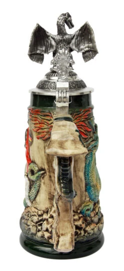 Knight Dragon Slayer Beer Stein With Dragon Lid 3 Knight Dragon Slayer Beer Stein With Dragon Lid -German Wine Glass Shop St. George the Dragon Slayer Beer Stein with Dragon Lid K4005RUD Back SM 01264.1417532072