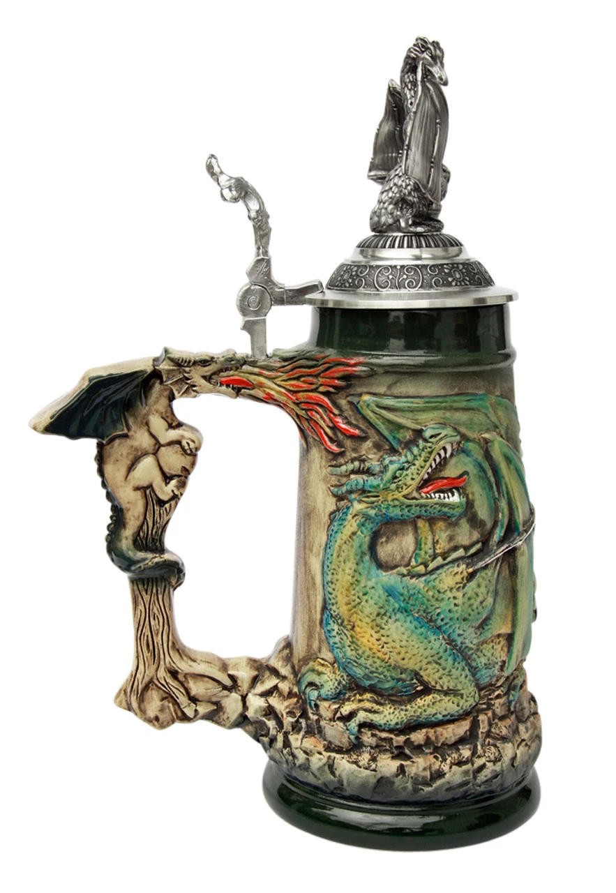 Knight Dragon Slayer Beer Stein with Dragon Lid Knight Dragon Slayer Beer Stein With Dragon Lid -German Wine Glass Shop St. George the Dragon Slayer Beer Stein with Dragon Lid K4005RUD LS SM 76541.1417532066