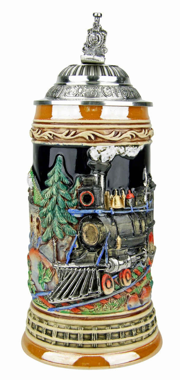 Train Beer Stein With Pewter Train Figurine Lid -German Wine Glass Shop Train Beer Stein with Pewter Train Figurine Lid K940T FNT SM 97500.1495575905