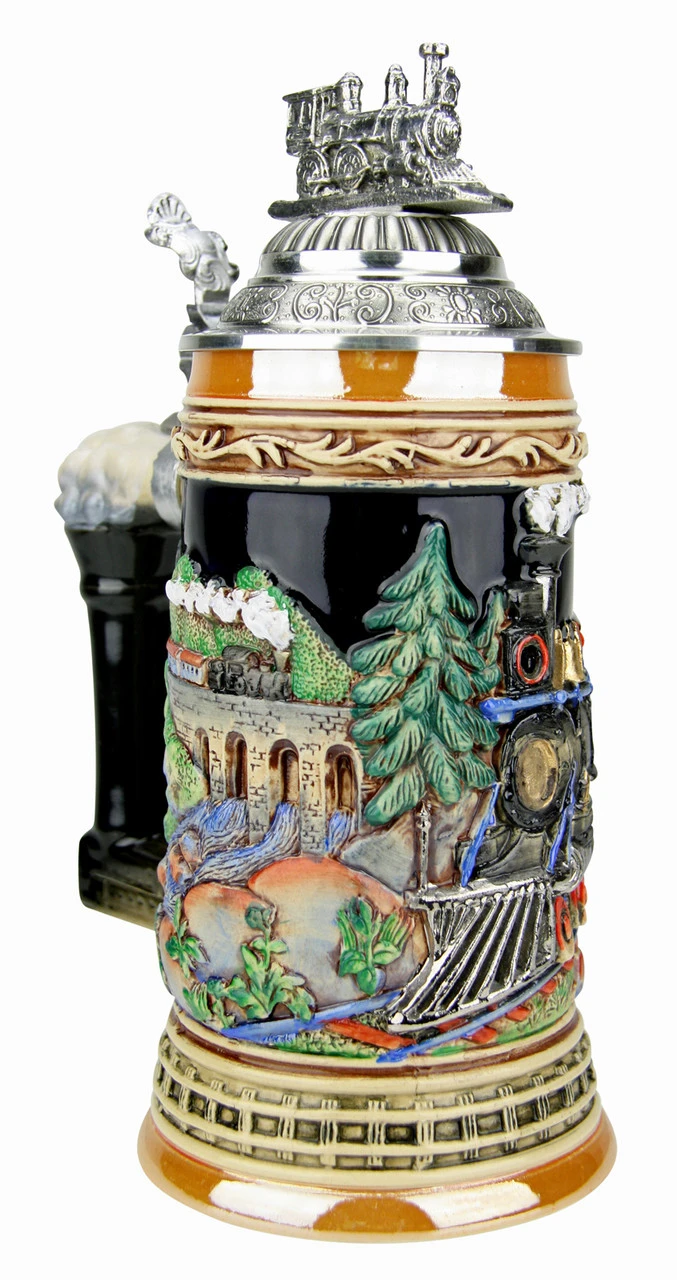 Train Beer Stein With Pewter Train Figurine Lid -German Wine Glass Shop Train Beer Stein with Pewter Train Figurine Lid K940T LA SM 68533.1495575906