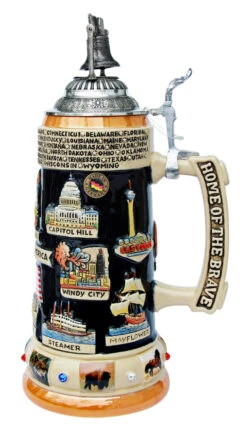 United States Panorama Beer Stein With Liberty Bell Lid -German Wine Glass Shop United States Panorama Beer Stein K309LB RS SM 66679.1423694125