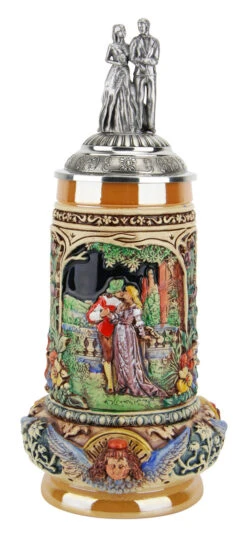 Wedding Beer Stein With Pewter Bride And Groom Figure Lid