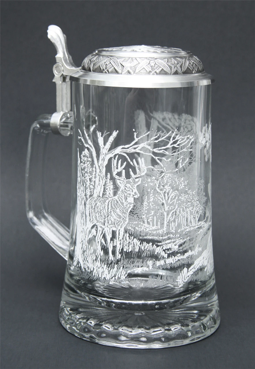 White Tail Deer Glass Beer Stein White Tail Deer Glass Beer Stein -German Wine Glass Shop White Tail Deer Glass Beer Stein MC5915 ShellTL Angle SM 33658.1515713945