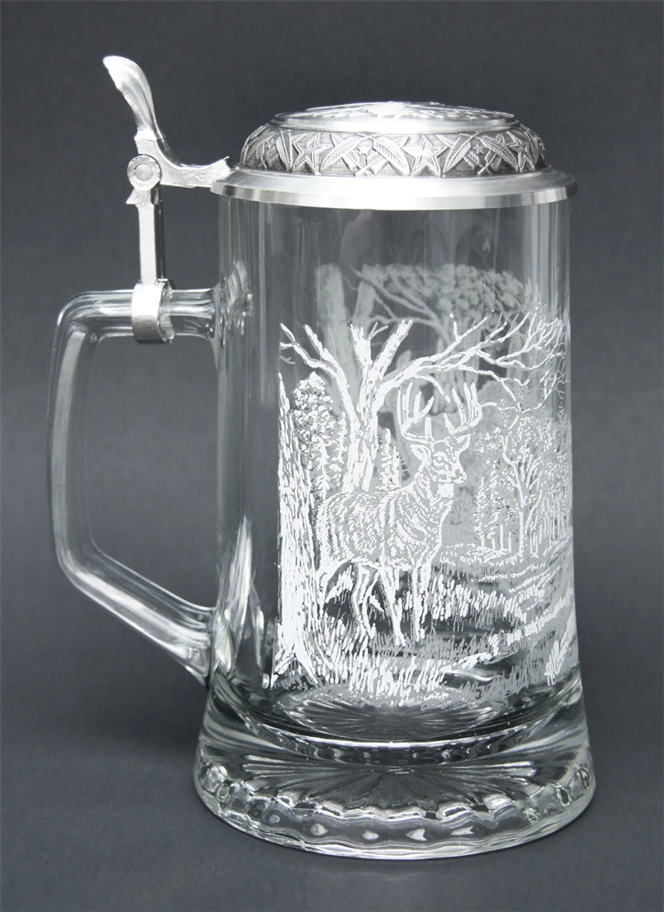 White Tail Deer Glass Beer Stein White Tail Deer Glass Beer Stein -German Wine Glass Shop White Tail Deer Glass Beer Stein MC5915 ShellTL LS SM 29342.1515713928